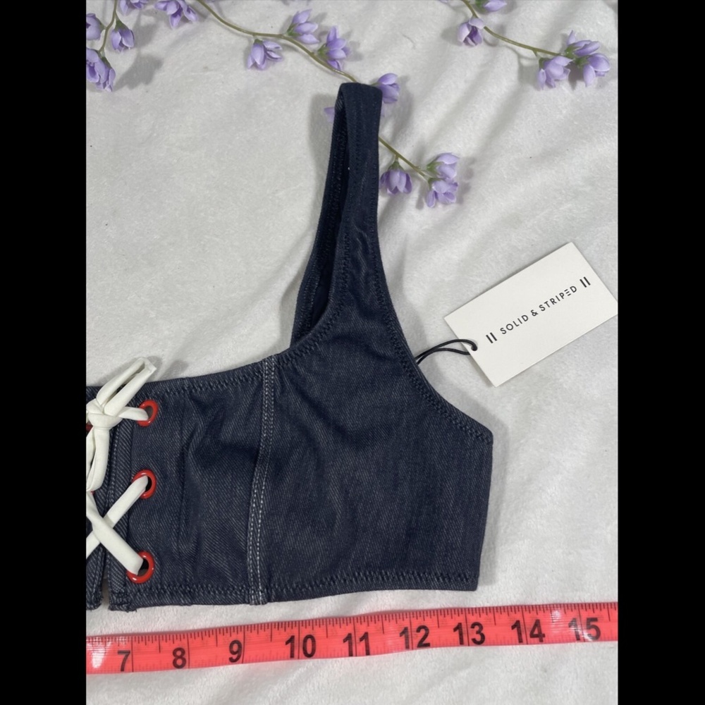NWT $89 Solid & Striped Isabella‎ Lace Up Bikini Top in Denim [SZ Medium ] - Picture 8 of 12